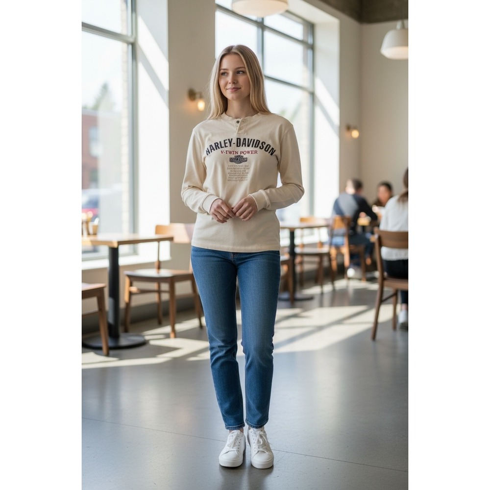 Harley-Davidson Off-White Long‎ Sleeve women's  Tee